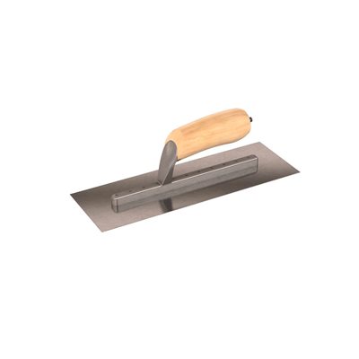 SQUARE END FINISHING TROWEL - 12" x 4" - LONG SHANK WITH WOOD HANDLE