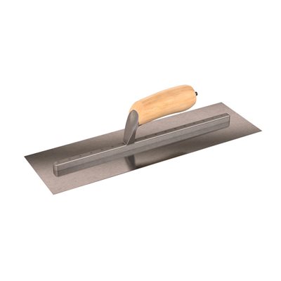 SQUARE END FINISHING TROWEL - 16" x 5" - LONG SHANK WITH WOOD HANDLE