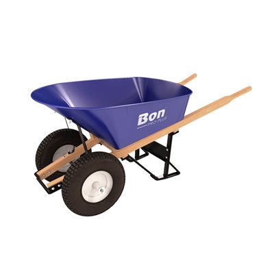 Steel Tray Wheel Barrow - 6 Cu Ft - Double Knobby Tire Wood Handle