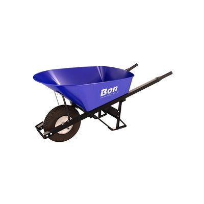 Steel Tray Wheel Barrow - 6 Cu Ft - Single Knobby Tire Steel Handle