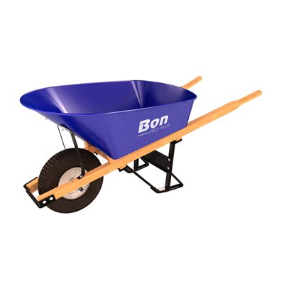 Steel Tray Wheel Barrow - 6 Cu Ft - Single Knobby Tire Wood Handle