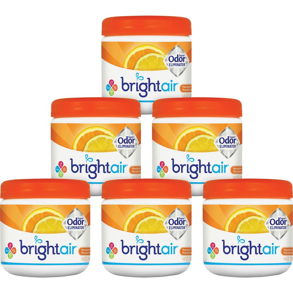 Bright Air Super Odor Eliminator Air Freshener - 14 fl oz (0.4 quart) - Fresh Lemon, Mandarin Orange - 60 Day - 6 / Carton