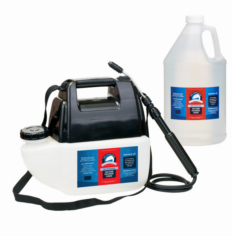 Battery powered sprayer w/ 1 gallon Bare Ground Bolt Calcium Chloride Liquid Deicer