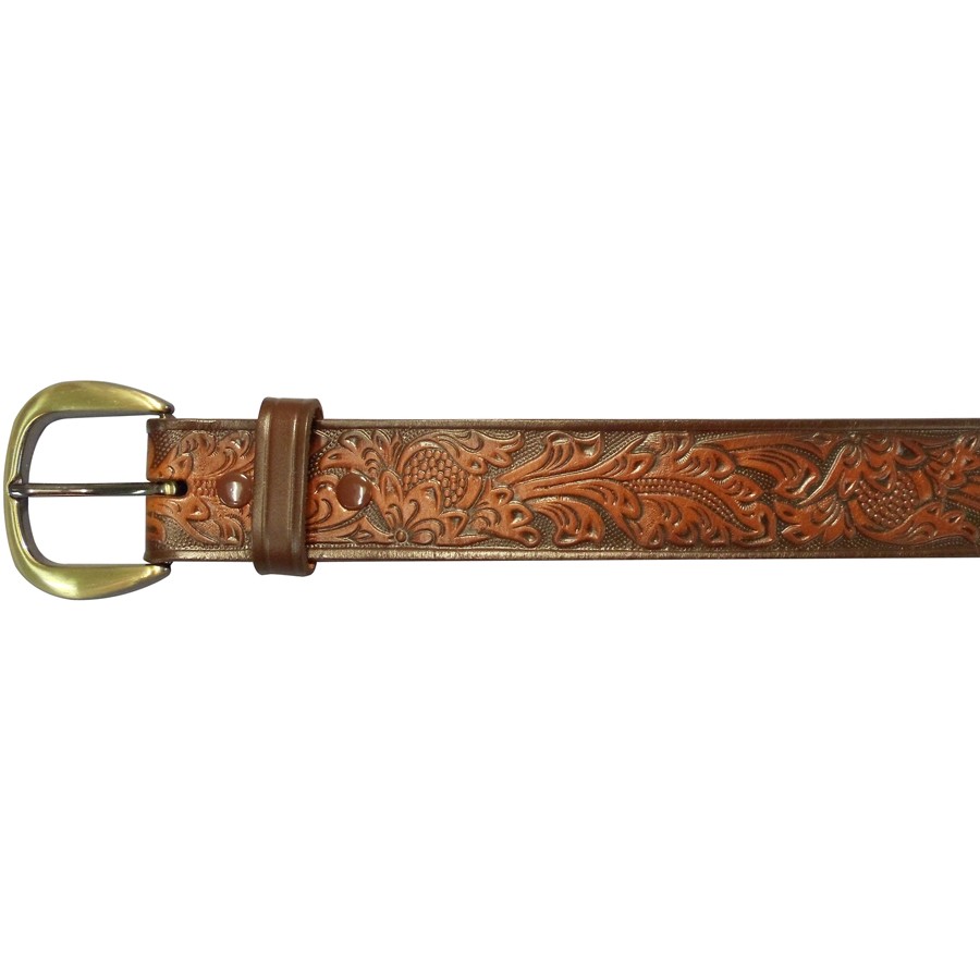 40"Brown Embossed Belt, Floral