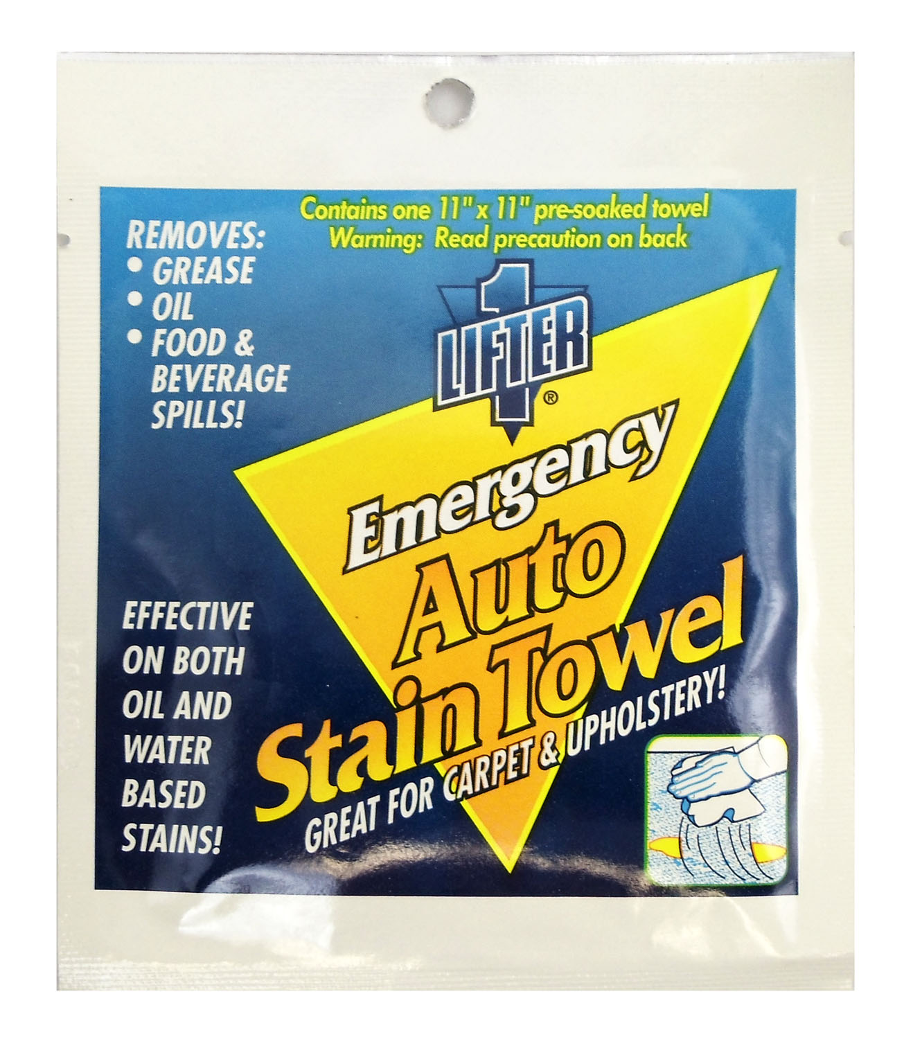 Lifter 1 - 11" X 11" Emergency Auto Stain Lifter Towelette For Grease, Oil, Food & Beverage Spills On Carpet & Upholstery