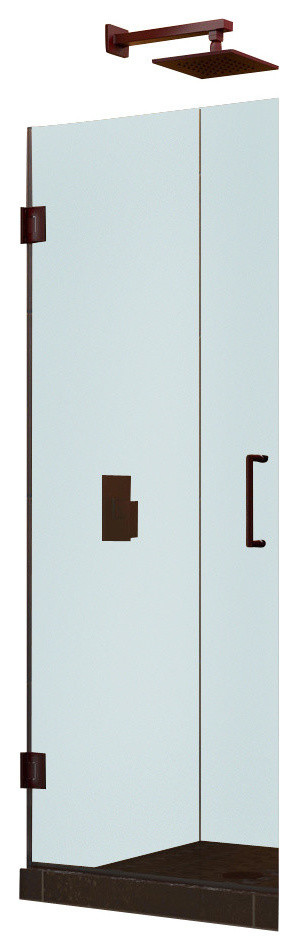 Unidoor 26" Frameless Hinged Shower Door, Clear 3/8" Glass Door, Brushed Nickel