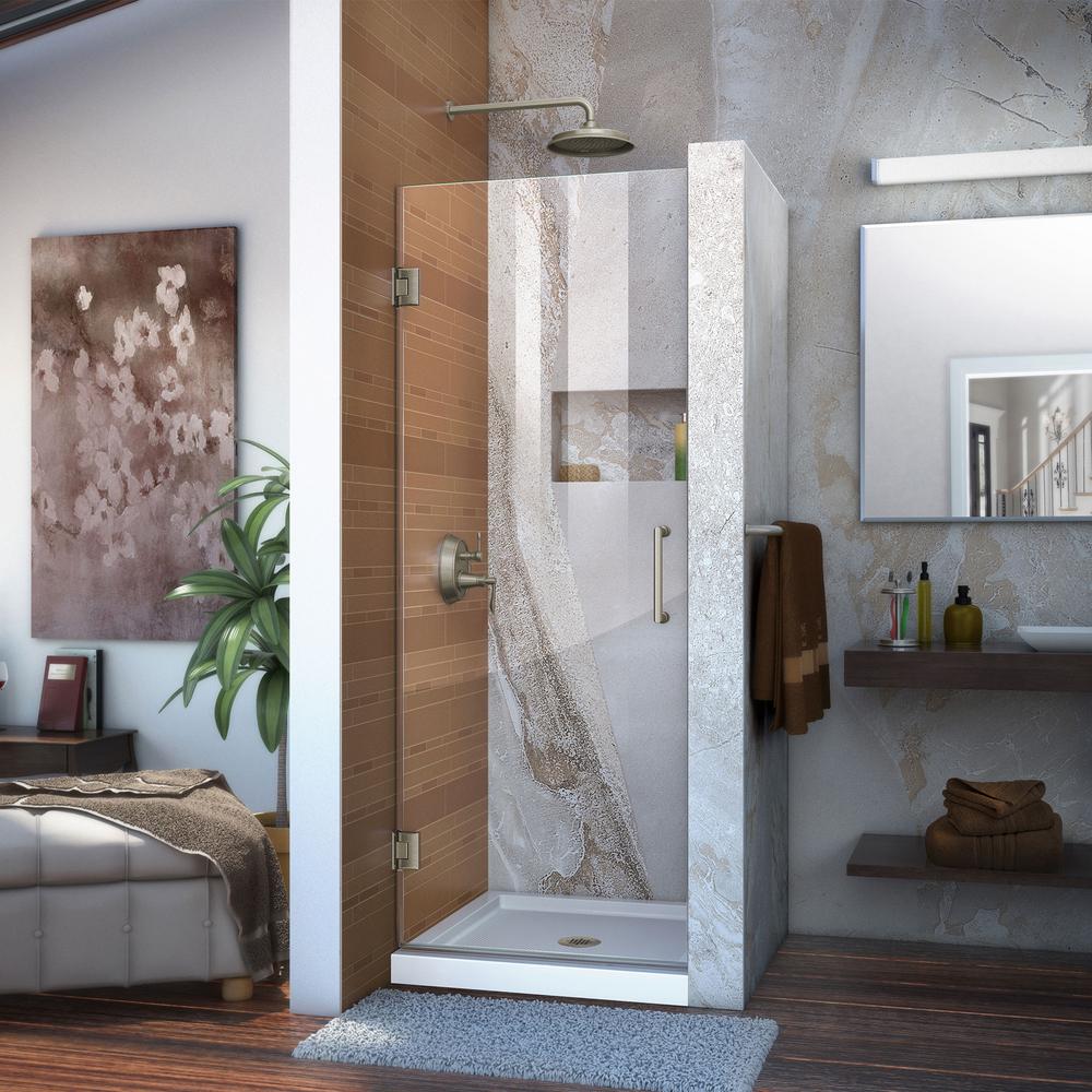 Unidoor 30" Frameless Hinged Shower Door, Clear 3/8" Glass Door, Brushed Nickel