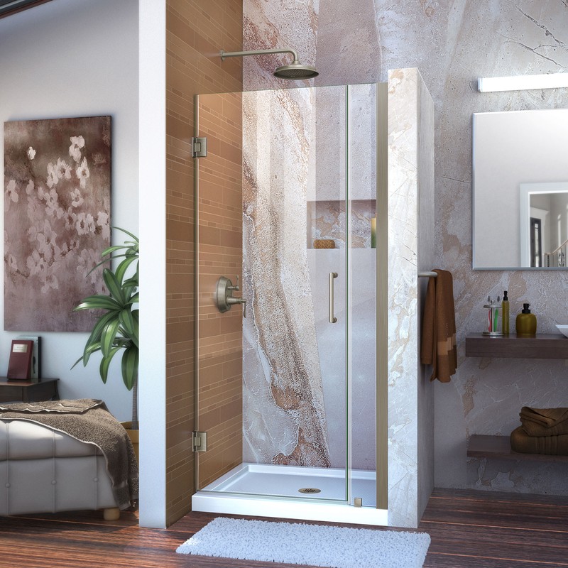 Unidoor 32 to 33" Frameless Hinged Shower Door, Clear 3/8" Glass Door, Chrome