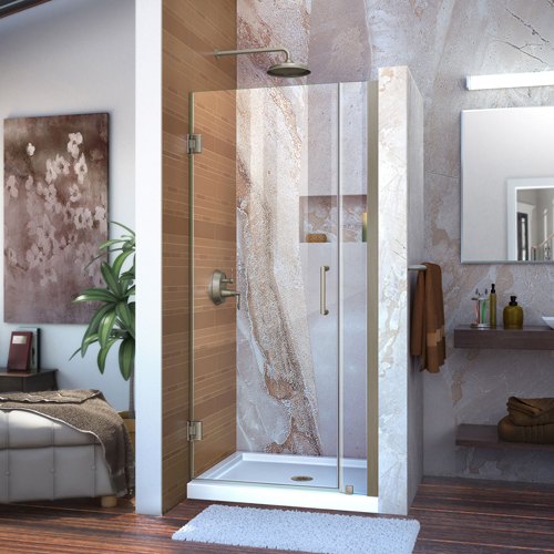 Unidoor 34 to 35" Frameless Hinged Shower Door, Clear 3/8" Glass Door, Brushed Nickel