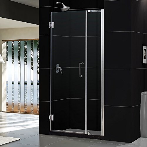 Unidoor 41 to 42" Frameless Hinged Shower Door, Clear 3/8" Glass Door, Brushed Nickel