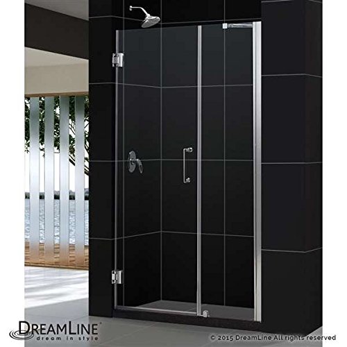 Unidoor 49 to 50" Frameless Hinged Shower Door, Clear 3/8" Glass Door, Brushed Nickel