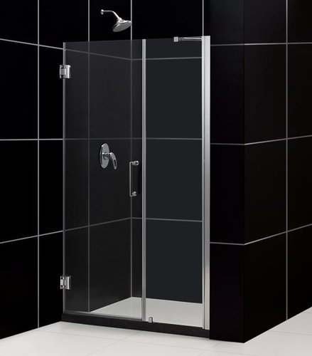 Unidoor 50 to 51" Frameless Hinged Shower Door, Clear 3/8" Glass Door, Chrome
