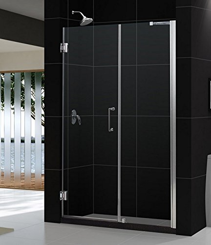 Unidoor 60 to 61" Frameless Hinged Shower Door, Clear 3/8" Glass Door, Chrome