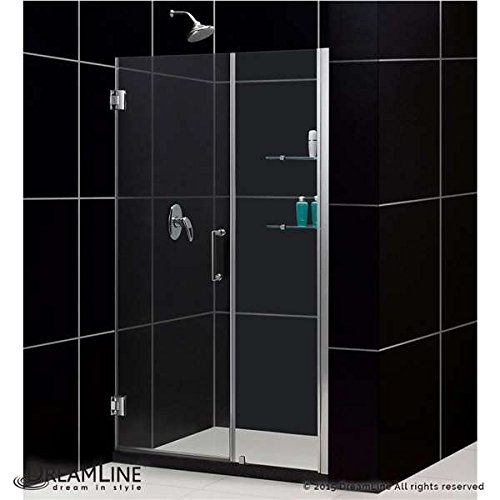 Unidoor 53 to 54" Frameless Hinged Shower Door, Clear 3/8" Glass Door, Brushed Nickel