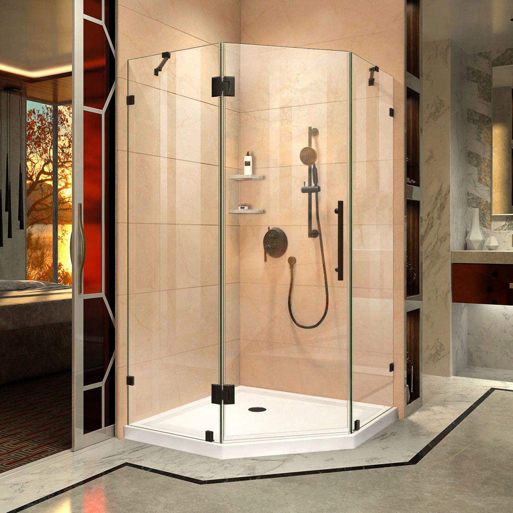 PrismLux 40-3/8" x 40-3/8" Frameless Hinged Shower Enclosure, Clear 3/8" Glass Shower, Brushed Nickel