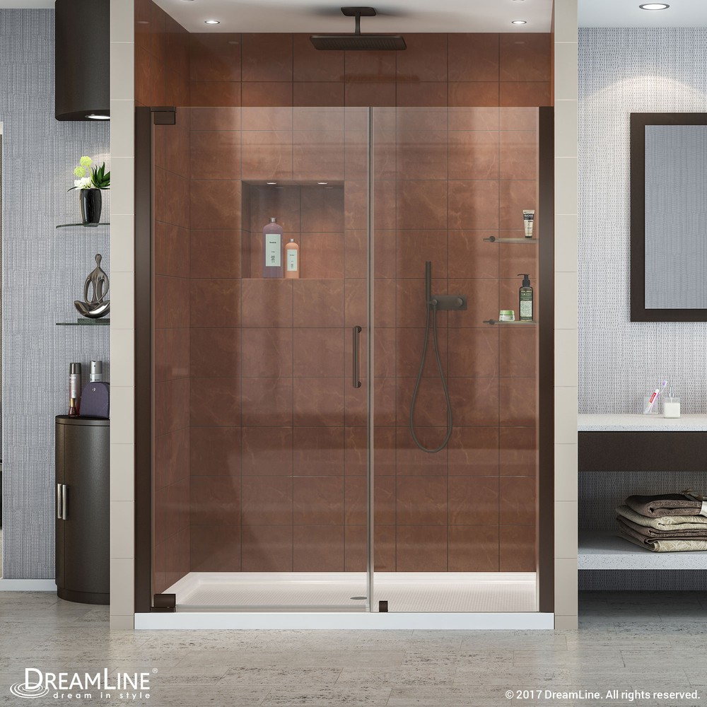 Elegance 54 1/2 to 56 1/2" Frameless Pivot Shower Door, Clear 3/8" Glass Door, Brushed Nickel