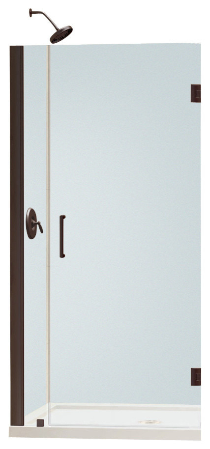 Unidoor 30 to 31" Frameless Hinged Shower Door, Clear 3/8" Glass Door, Oil Rubbed Bronze