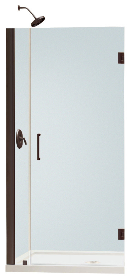 Unidoor 31 to 32" Frameless Hinged Shower Door, Clear 3/8" Glass Door, Oil Rubbed Bronze