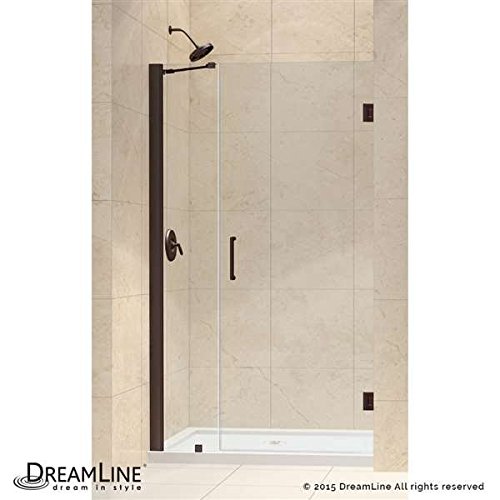 Unidoor 42 to 43" Frameless Hinged Shower Door, Clear 3/8" Glass Door, Oil Rubbed Bronze