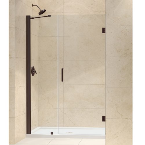 Unidoor 48 to 49" Frameless Hinged Shower Door, Clear 3/8" Glass Door, Oil Rubbed Bronze