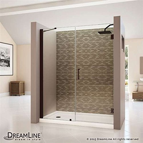 Unidoor 59 to 60" Frameless Hinged Shower Door, Clear 3/8" Glass Door, Oil Rubbed Bronze