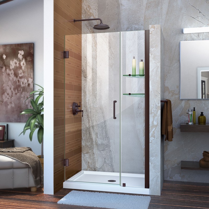 Unidoor 35 to 36" Frameless Hinged Shower Door, Clear 3/8" Glass Door, Brushed Nickel