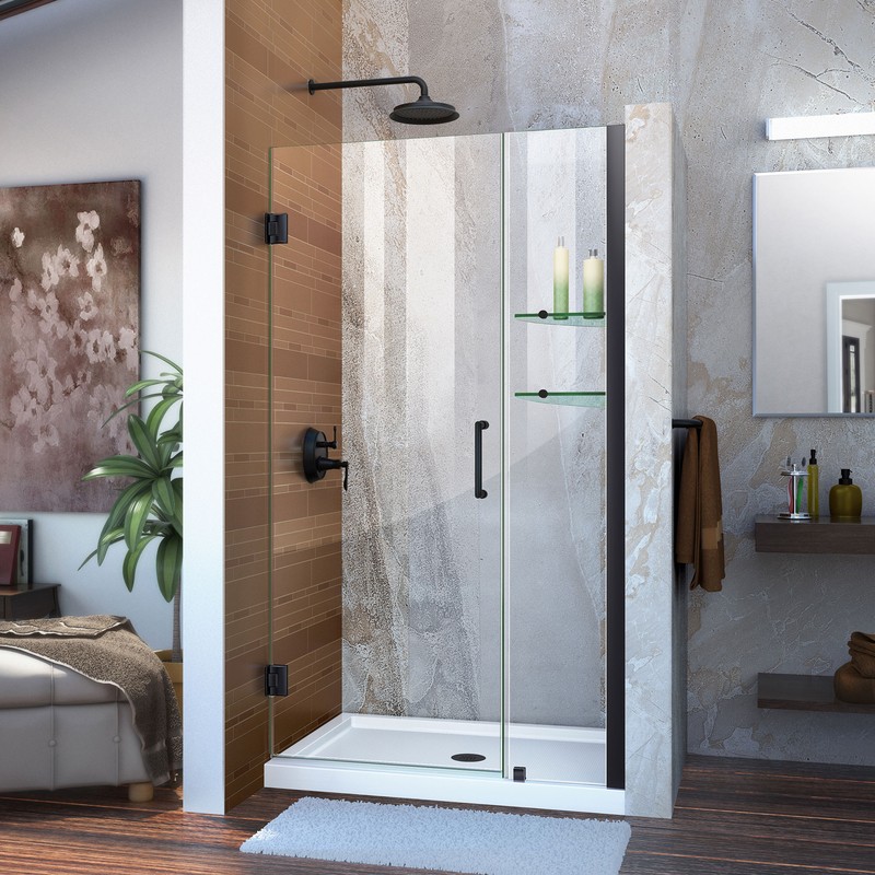 Unidoor 38 to 39" Frameless Hinged Shower Door, Clear 3/8" Glass Door, Oil Rubbed Bronze