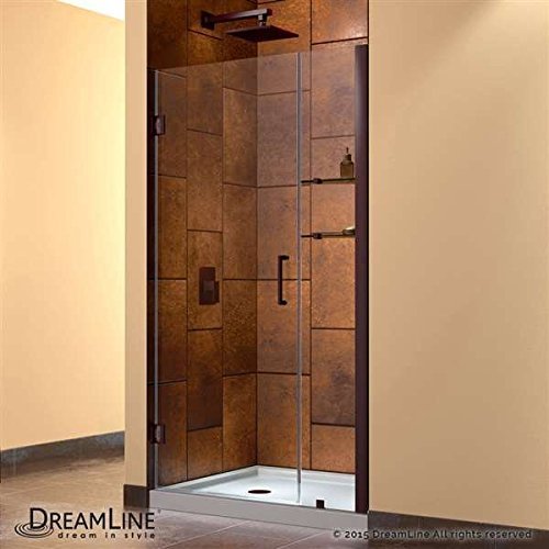 Unidoor 41 to 42" Frameless Hinged Shower Door, Clear 3/8" Glass Door, Oil Rubbed Bronze