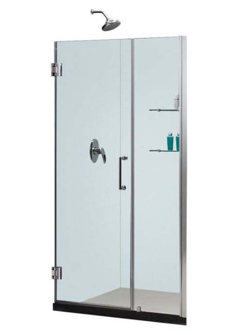 Unidoor 41 to 42" Frameless Hinged Shower Door, Clear 3/8" Glass Door, Brushed Nickel