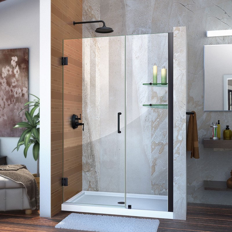 Unidoor 42 to 43" Frameless Hinged Shower Door, Clear 3/8" Glass Door, Oil Rubbed Bronze