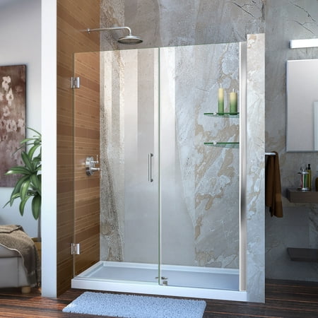 Unidoor 47 to 48" Frameless Hinged Shower Door, Clear 3/8" Glass Door, Chrome