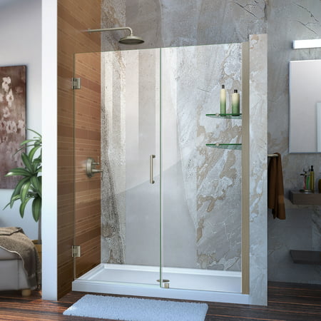 Unidoor 47 to 48" Frameless Hinged Shower Door, Clear 3/8" Glass Door, Brushed Nickel