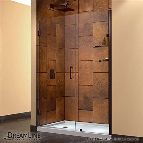 Unidoor 49 to 50" Frameless Hinged Shower Door, Clear 3/8" Glass Door, Oil Rubbed Bronze