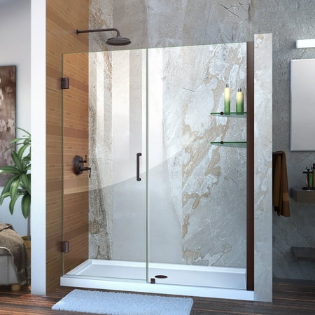 Unidoor 53 to 54" Frameless Hinged Shower Door, Clear 3/8" Glass Door, Oil Rubbed Bronze