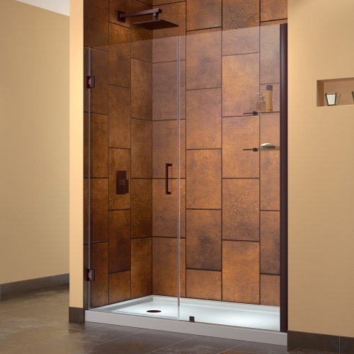 Unidoor 55 to 56" Frameless Hinged Shower Door, Clear 3/8" Glass Door, Oil Rubbed Bronze