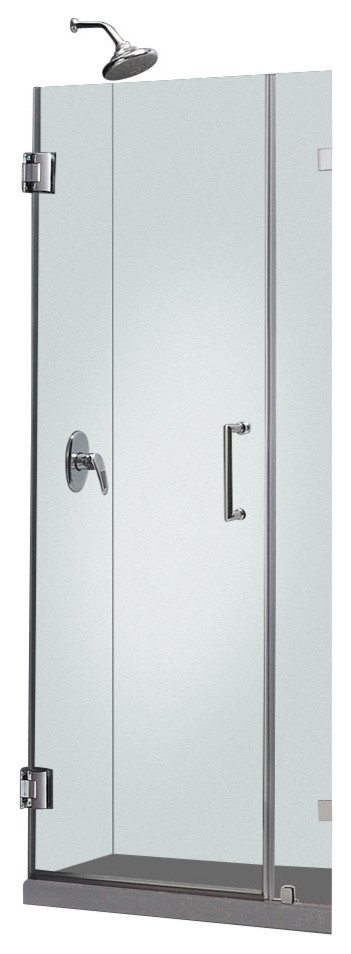 UnidoorLux 29" Frameless Hinged Shower Door, Clear 3/8" Glass Door, Chrome