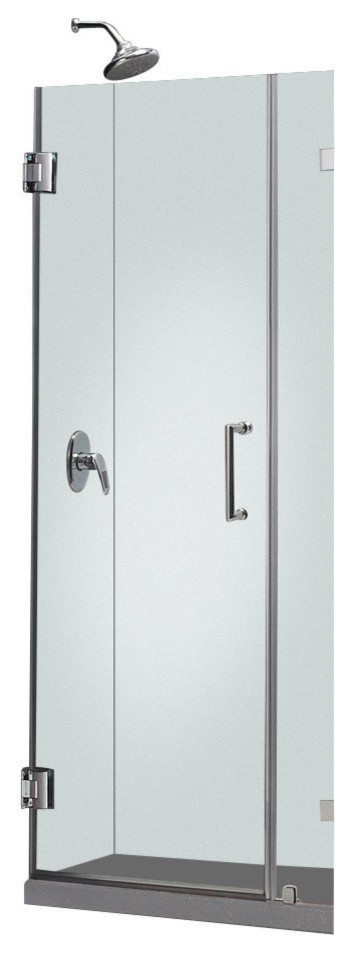 UnidoorLux 35" Frameless Hinged Shower Door, Clear 3/8" Glass Door, Chrome