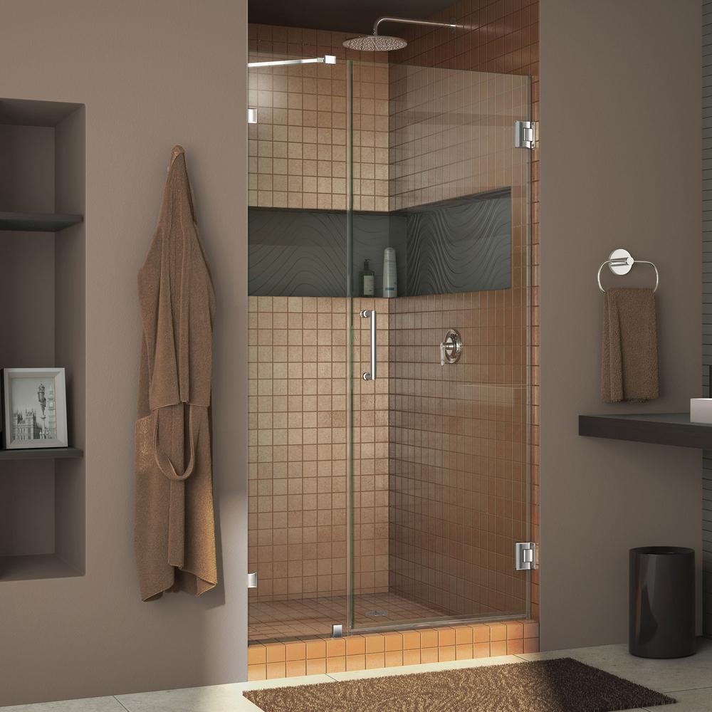 UnidoorLux 40" Frameless Hinged Shower Door, Clear 3/8" Glass Door, Chrome