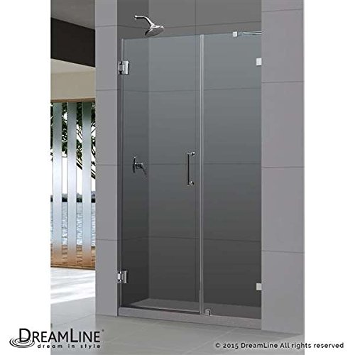 UnidoorLux 48" Frameless Hinged Shower Door Clear 3/8" Glass Door Brushed Nickel