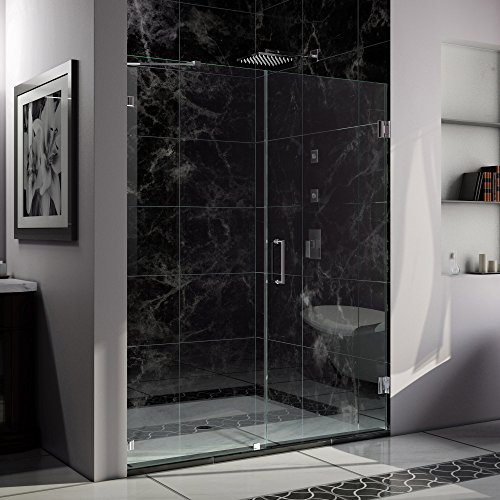 UnidoorLux 59" Frameless Hinged Shower Door, Clear 3/8" Glass Door, Chrome