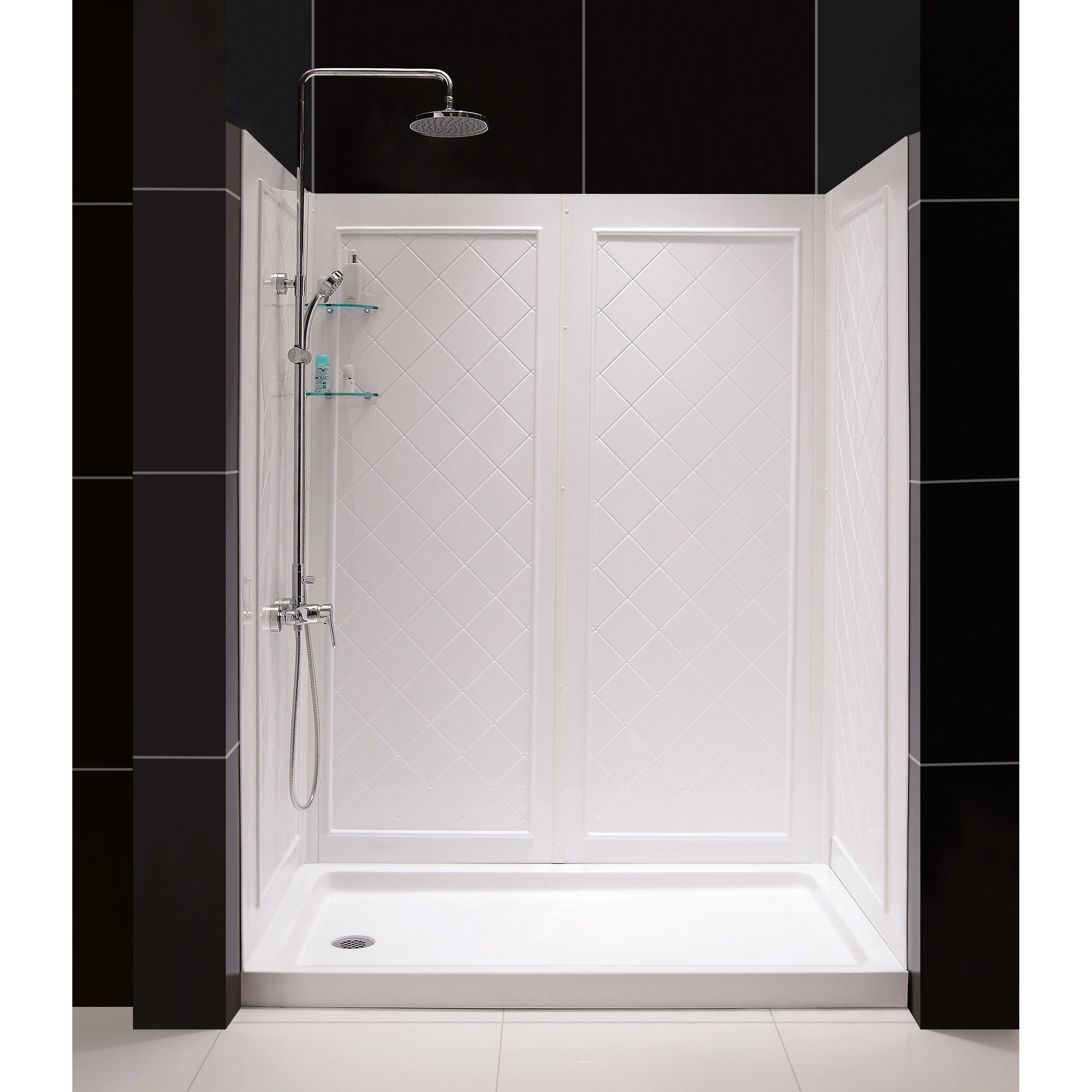 SlimLine 30" by 60" Single Threshold Shower Base and QWALL-5 Shower Backwall Kit