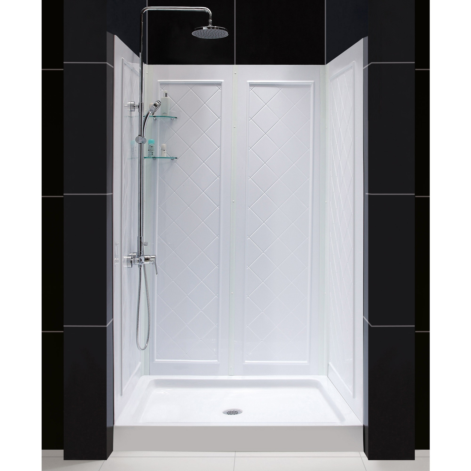 SlimLine 32" by 60" Single Threshold Shower Base and QWALL-5 Shower Backwall Kit