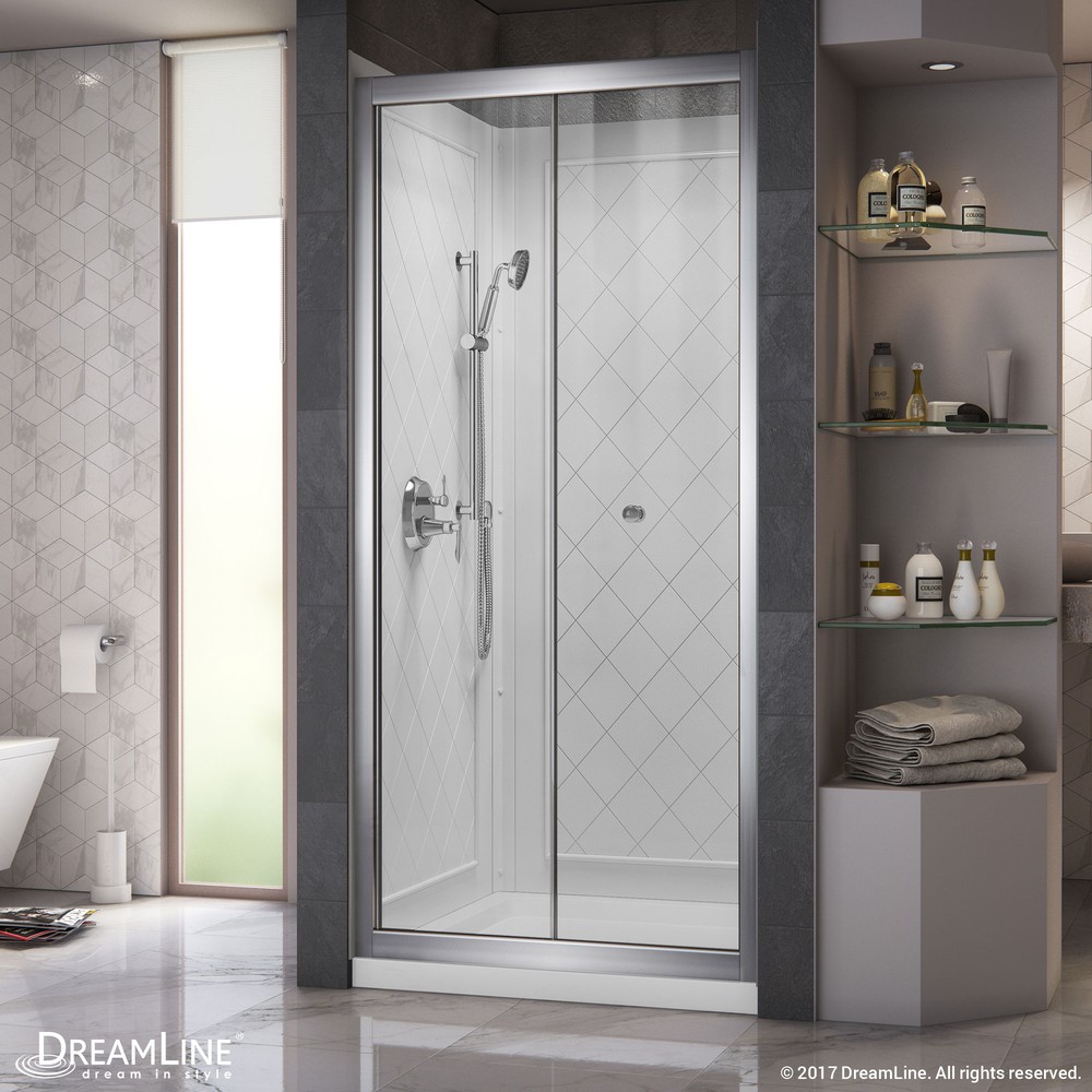 Butterfly Frameless Bi-Fold Shower Door and SlimLine 36"x36" Shower Base