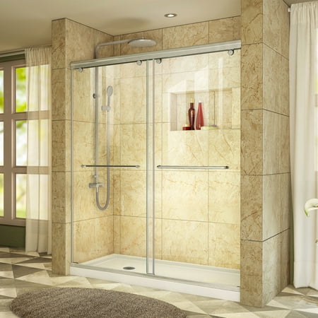 Charisma Frameless Bypass Sliding Shower Door & SlimLine 36" by 60" Shower Base