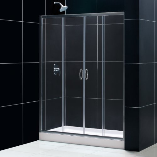 Visions Frameless Sliding Shower Door & SlimLine 32" by 60" Shower Base