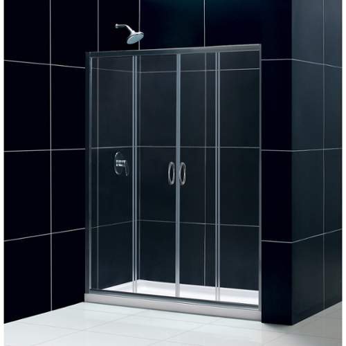 Visions Frameless Sliding Shower Door & SlimLine 36" by 60" Shower Base