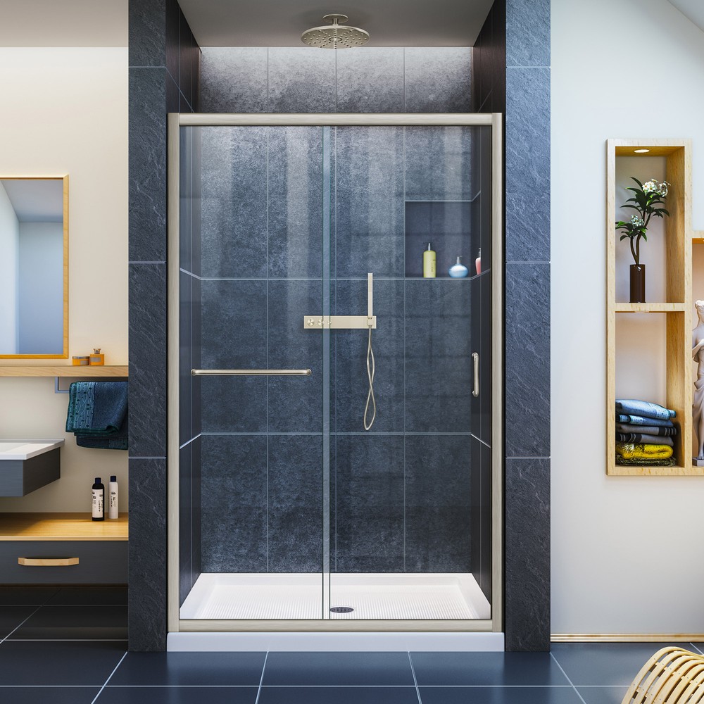 Infinity-Z Frameless Sliding Shower Door & SlimLine 36" by 48" Shower Base