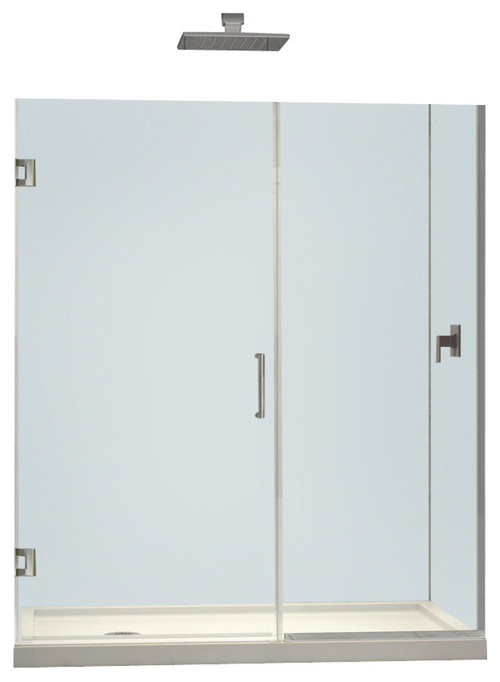 Unidoor Plus 42 to 42-1/2 in. W x 72 in. H Hinged Shower Door, Brushed Nickel