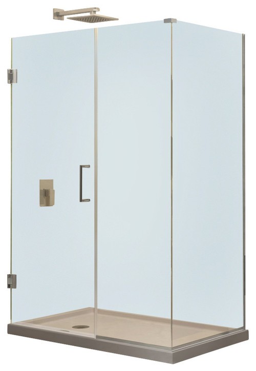 Unidoor Plus 29" x 34-3/8" x 72" Hinged Shower Enclosure, Brushed Nickel