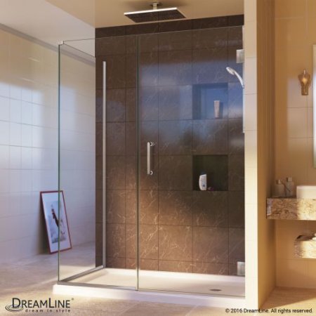 Unidoor Plus 46" x 34-3/8" x 72" Hinged Shower Enclosure, Brushed Nickel